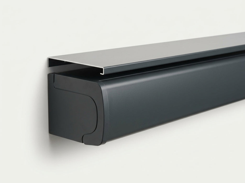 WaterGuard rain baffle, end view on the awning cassette