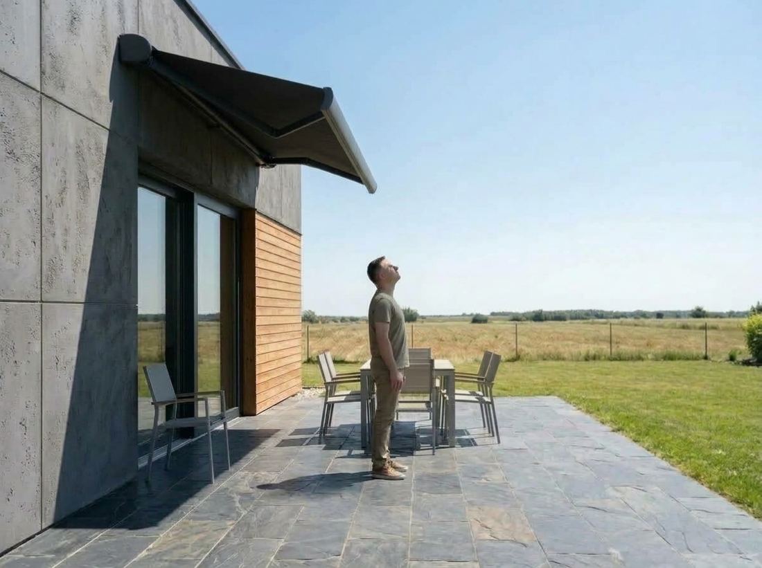 Awning extended 1.5 m from the wall