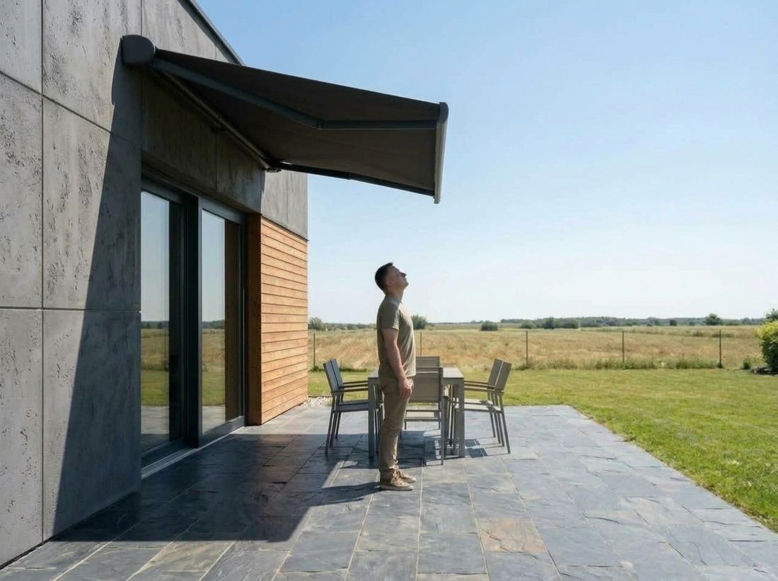 Awning extended 2.0 m from the wall
